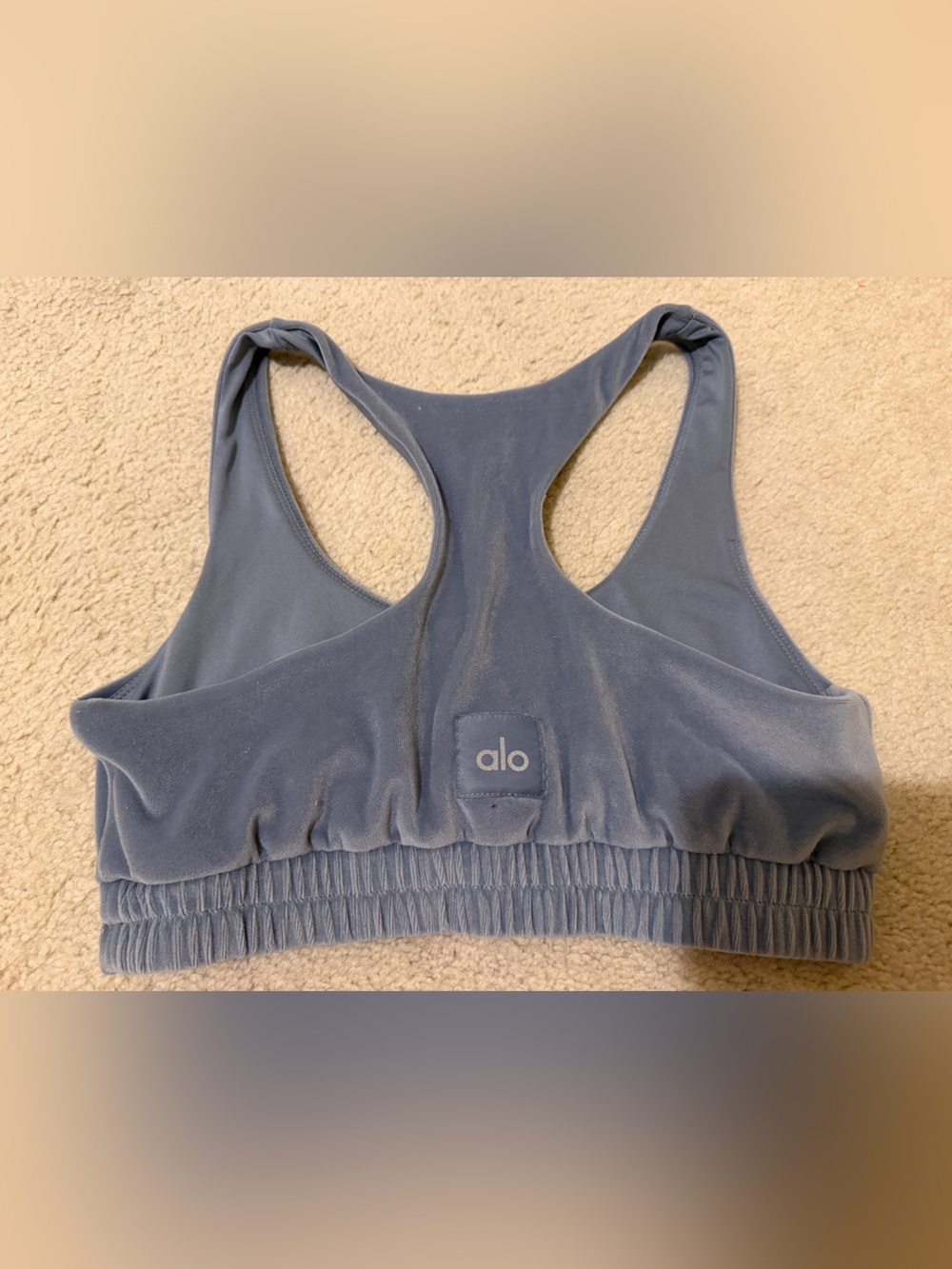 ALO Yoga Velvet Light Blue Racerback Sports Bra